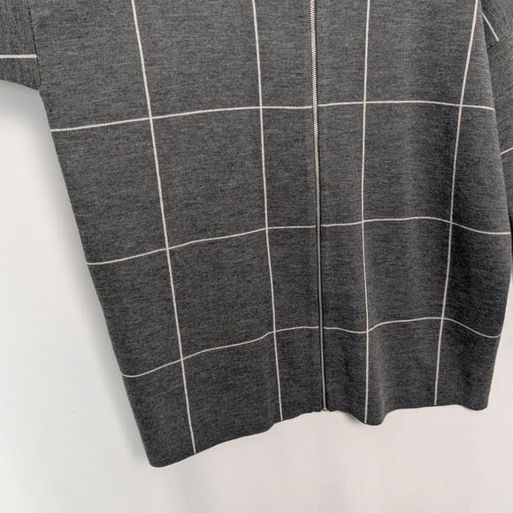 Eileen Fisher SP Sweater Gray Cardigan Full Zip Merino Wool Windowpane Stripes - Picture 6 of 11